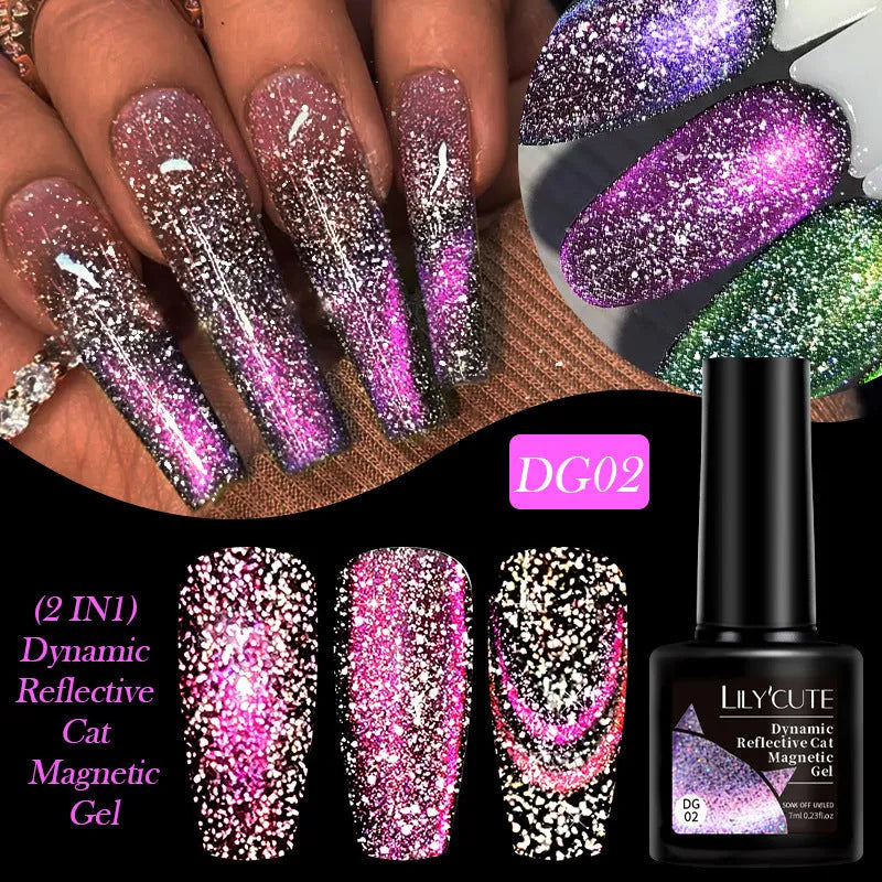 Diamond In The Debris Cat Eye Series UV Gel Polish bottles in six colours with glitter and fragments