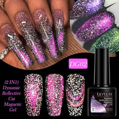 Diamond In The Debris Cat Eye Series UV Gel Polish bottles in six colours with glitter and fragments