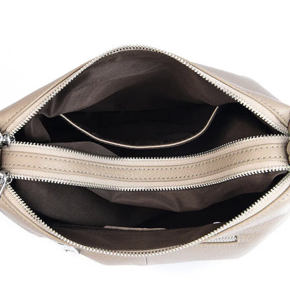Genuine leather women's crossbody shoulder bag 30x8x21cm in apricot, black, or gray with double strap