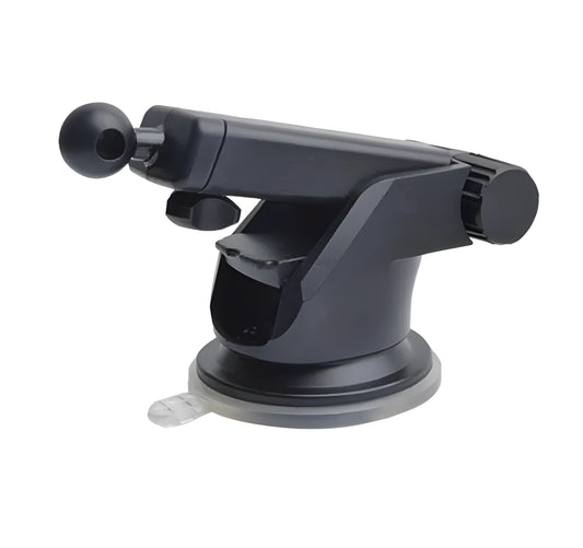 Universal telescopic long rod car phone bracket made from black ABS plastic on a car dashboard.