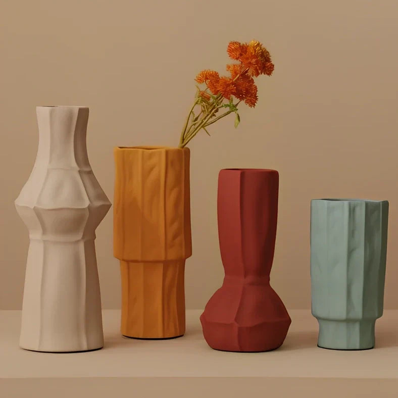 Morandi glazed ceramic geometric vase in soft colours with matte finish