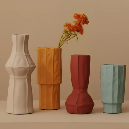 Morandi glazed ceramic geometric vase in soft colours with matte finish