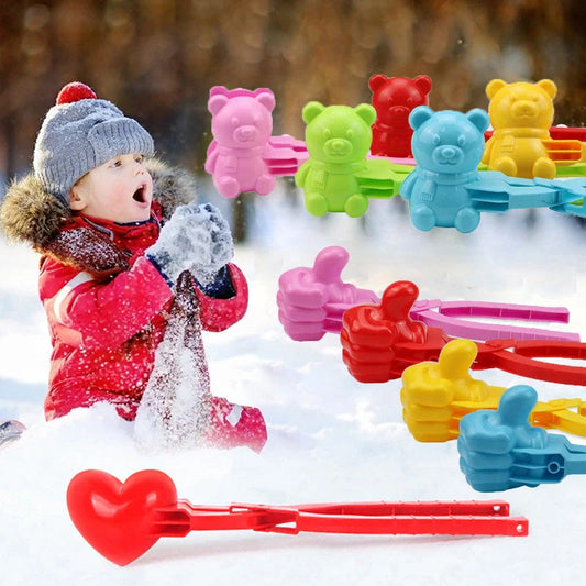 Heart-shaped red snowball maker for kids, durable plastic winter toy