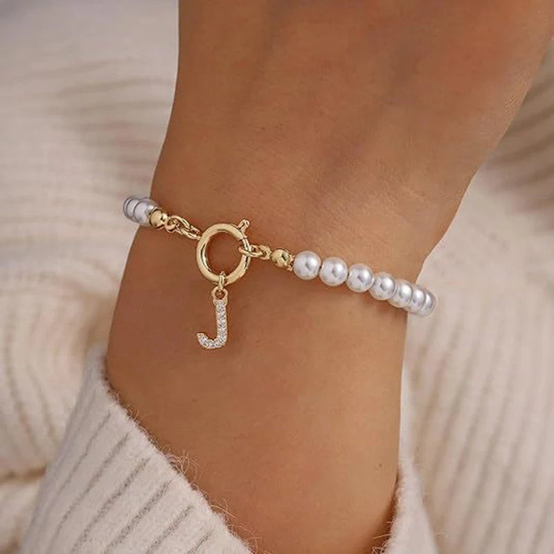 2024 fashion initial pearl bracelet for women with toggle clasp