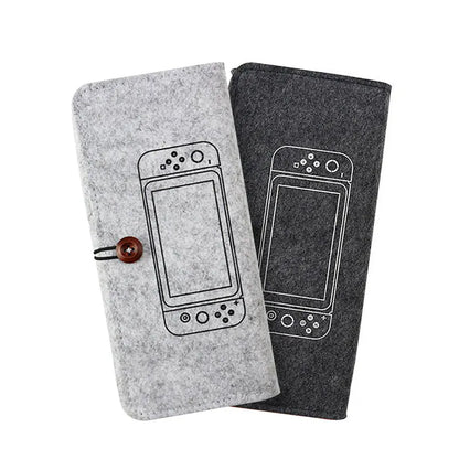 Black felt carrying pouch for Nintendo Switch with game card slots and double layer storage
