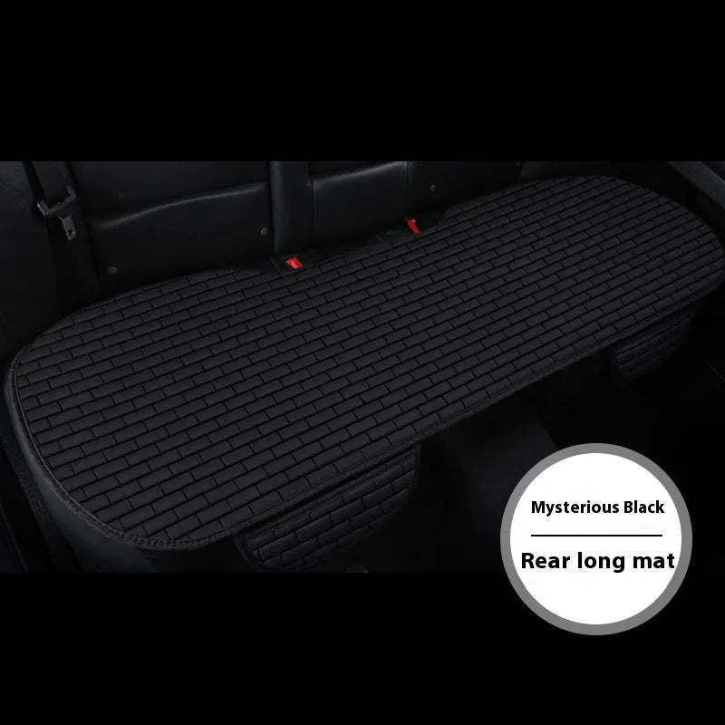 Linen car seat cushion three-piece protective pad with ventilation and sponge filler in black, black and red, grey, brown, or beige