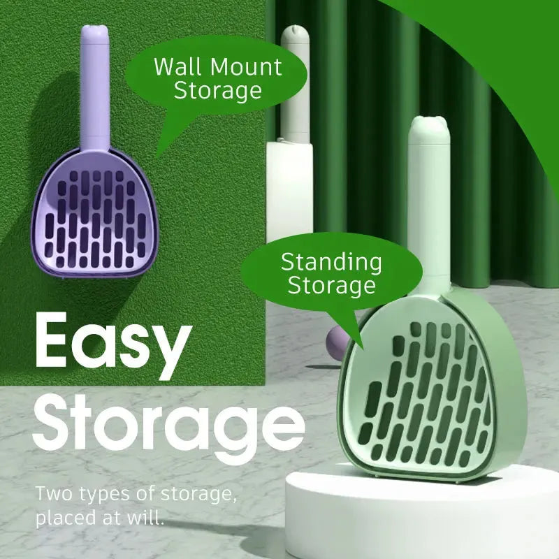 White ABS plastic cat litter scoop with storage base and hidden bag compartment