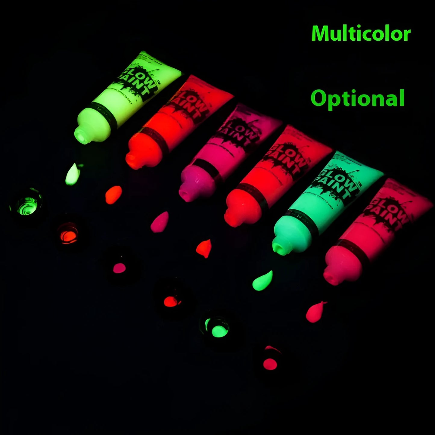 25ml tube of neon face paint in bright colours, showing non-toxic, washable gouache for skin art