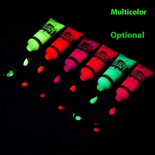 25ml tube of neon face paint in bright colours, showing non-toxic, washable gouache for skin art