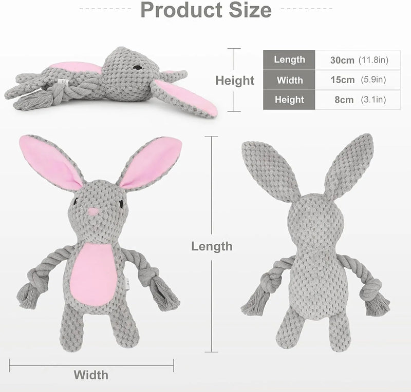 Dog toy squeaker plush animal chewing toy with crinkle paper and cotton rope interactive play for puppy small medium dogs in elephant fox monkey pig rabbit designs