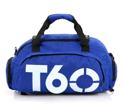 Oxford cloth fitness bag with three shoulder straps, soft handle, printed text pattern, square vertical shape, Large size