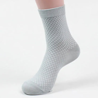 Men's bamboo fibre business socks with small square pattern in five colour options