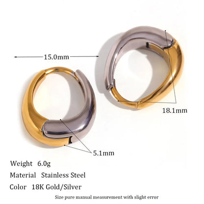 Gold electroplated stainless steel earrings, necklace, and bracelet set with geometric shapes and round ring elements