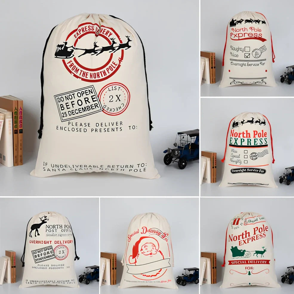 Christmas gift bag measuring 50cm by 70cm with reinforced handles in six colour styles