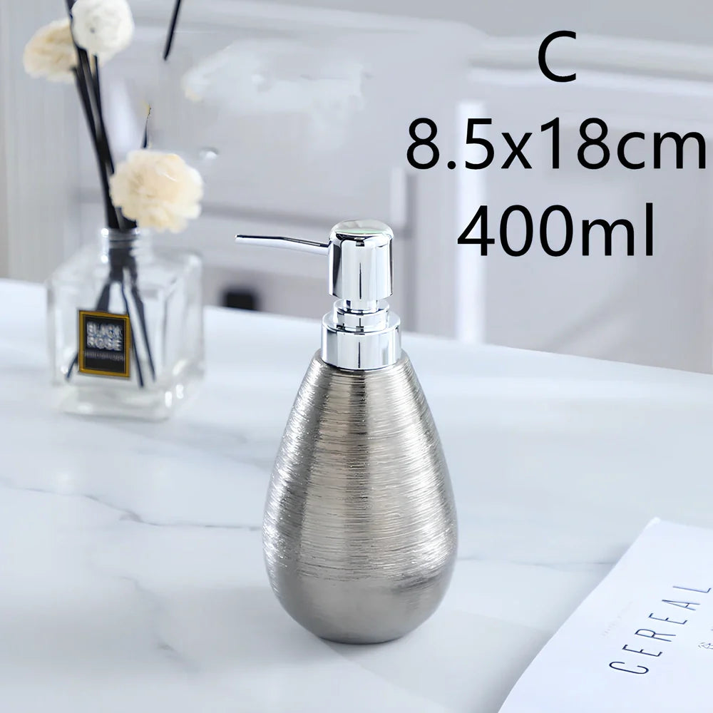 Handmade brushed ceramic five-piece bathroom set in silver with modern design