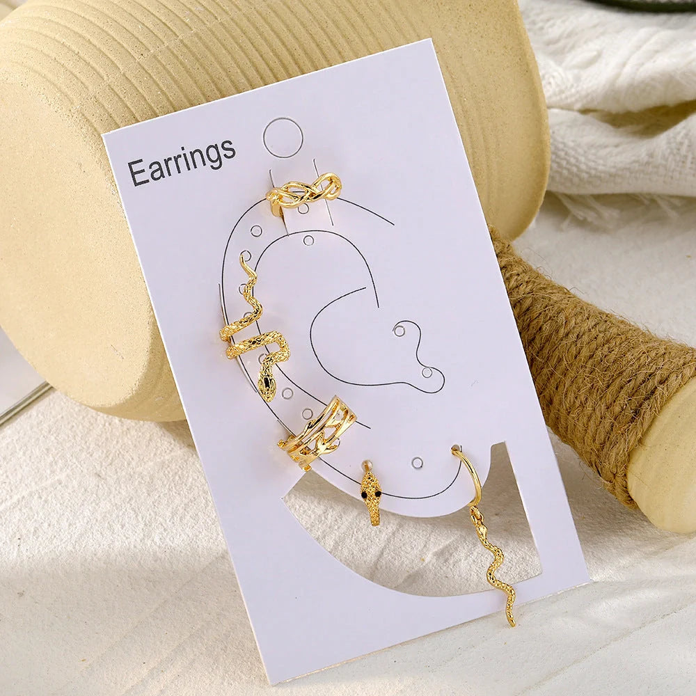 Gold plated snake clip earrings for women, no piercing required, trendy jewelry