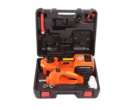 Automotive electro-hydraulic jack with wrench in black or yellow for car tyre changes