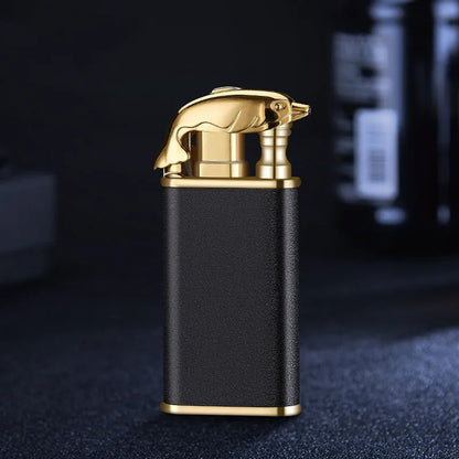 Metal dragon dolphin design double flame windproof lighter with blue jet fire
