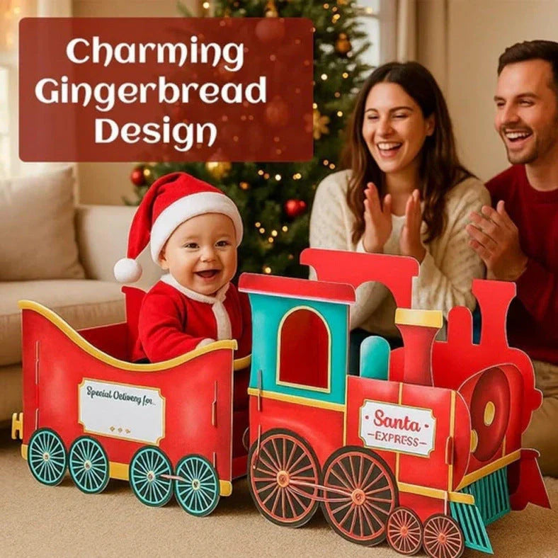 Santa's Gift Train Decoration: Festive plastic train with Santa Claus figure for Christmas displays, measuring 30cm long with vibrant holiday colours