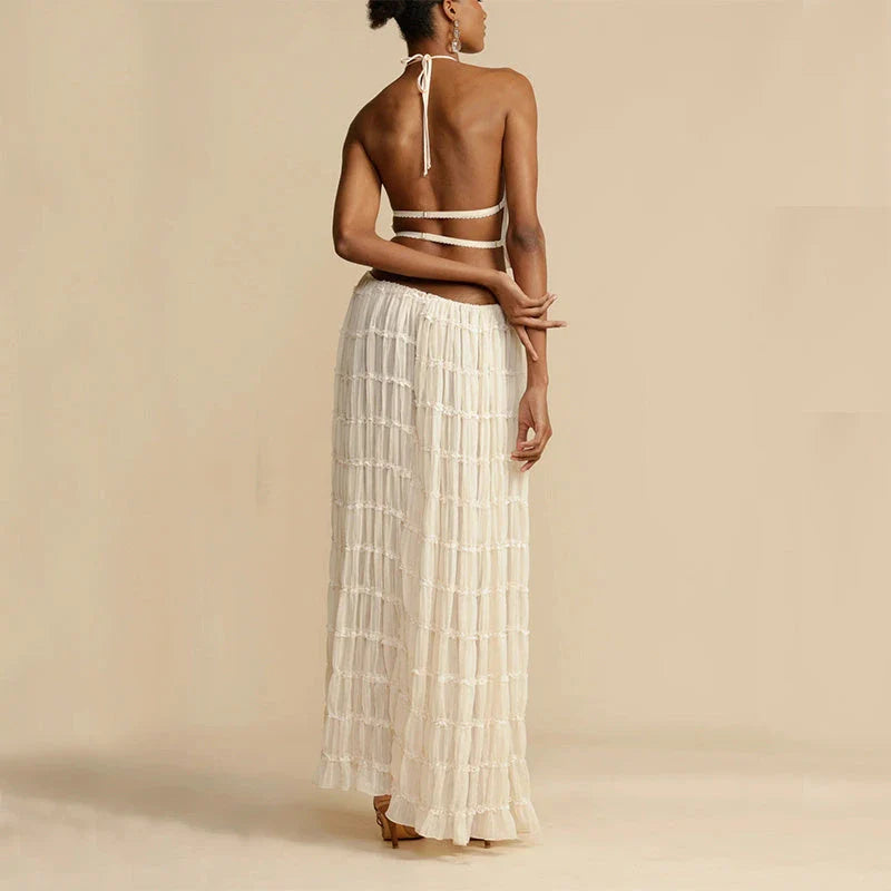 Sleeveless backless crop top and pleated maxi dress set in various colors