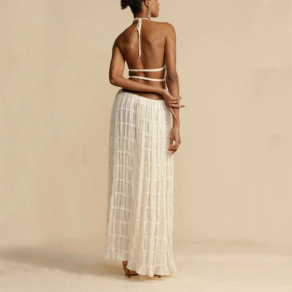 Sleeveless backless crop top and pleated maxi dress set in various colors