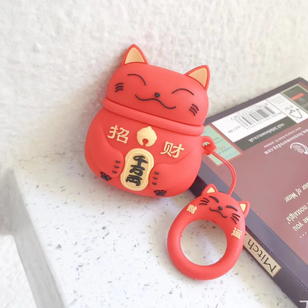 Silicone AirPods cover with cartoon animal pendant and ring chain in five colour options