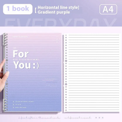 Removable coil gradient notebook in blue with PP cover and wood-free paper, showing coil binding mechanism