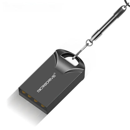 Compact black and silver metal high-speed USB flash drive showing front and side views