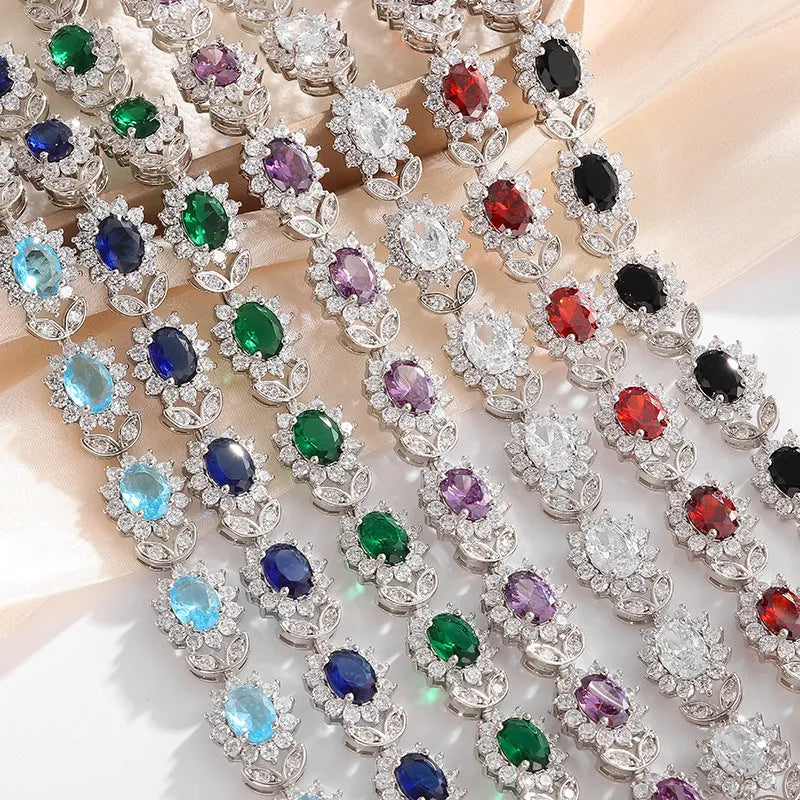 Personality Trend Women's Simple Inlaid Zircon Bracelet: A Lightweight Alloy Bracelet with a Polished Electroplated Finish in Nine Distinct Gemstone Colour Options