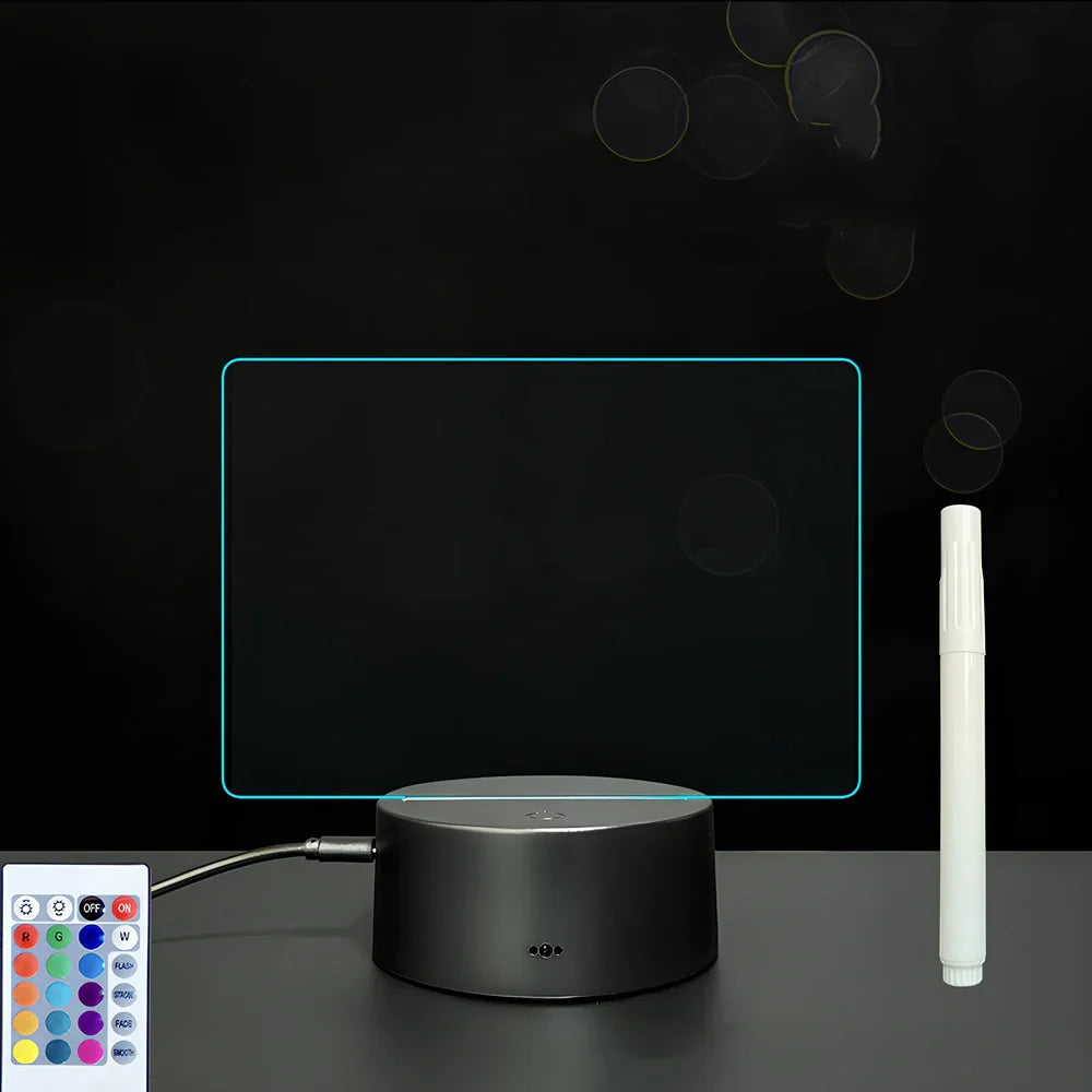 3D acrylic LED message board with touch controls showing illuminated writing on 3.5mm thick surface