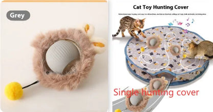 Plush silicone rolling ball cat toy in red, green, and grey colour options for feline self-play entertainment