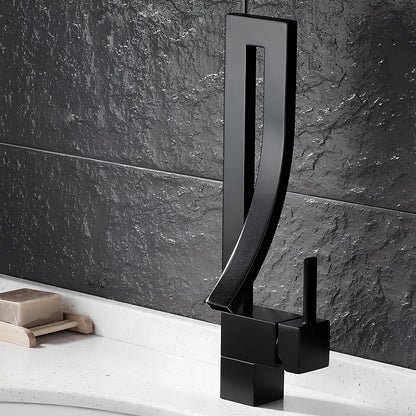 Black basin faucet with waterfall electroplating finish for kitchen bathroom use