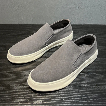 Men's casual shoes with round toe design and mid-heel height in grey and apricot colour options