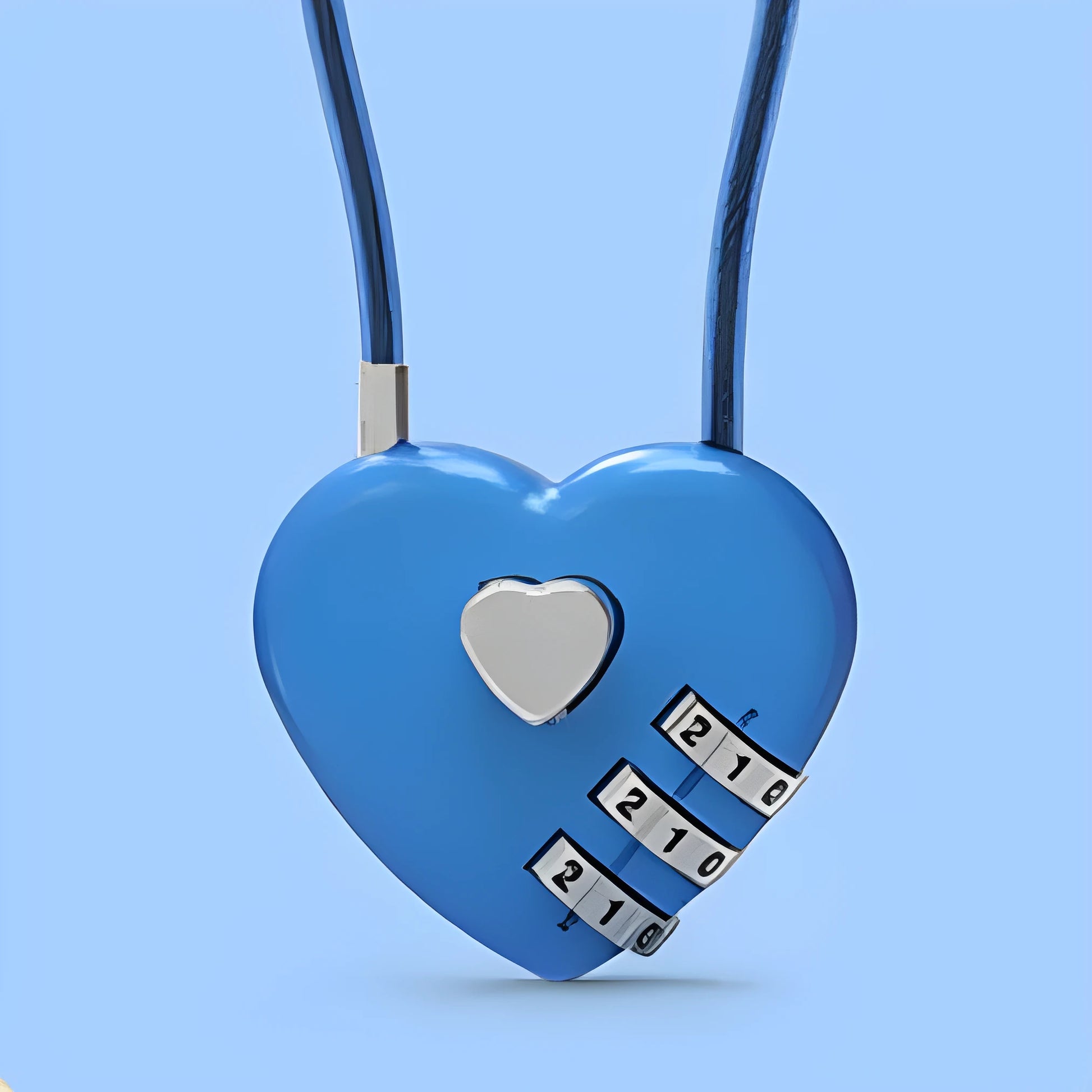 Peach heart-shaped ABS plastic bicycle helmet lock with a long steel cable, shown in various colours.