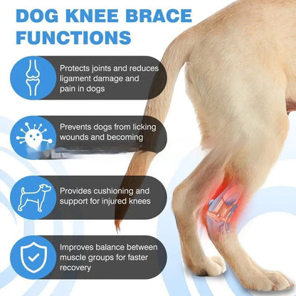 Black pet leg guard for joint support, made from polyester, suitable for dogs and cats with ACL tears or dislocation.