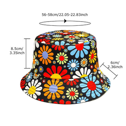 Colourful flower print polyester bucket hat with dome crown design