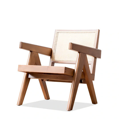 Solid wood rattan leisure chair with medieval design in ash black finish showing dimensions
