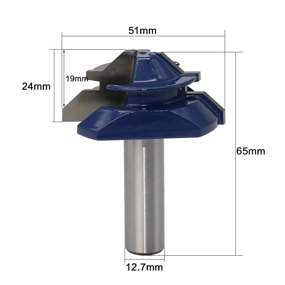 Blue hard alloy woodworking tenon cutter with 1/2 handle for 45-degree joints