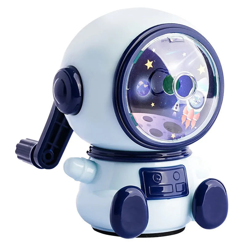 Blue astronaut manual pencil sharpener with anti-jam function for children