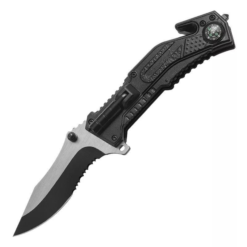 Tactical folding knife with black handle and 3Cr13 blade for survival