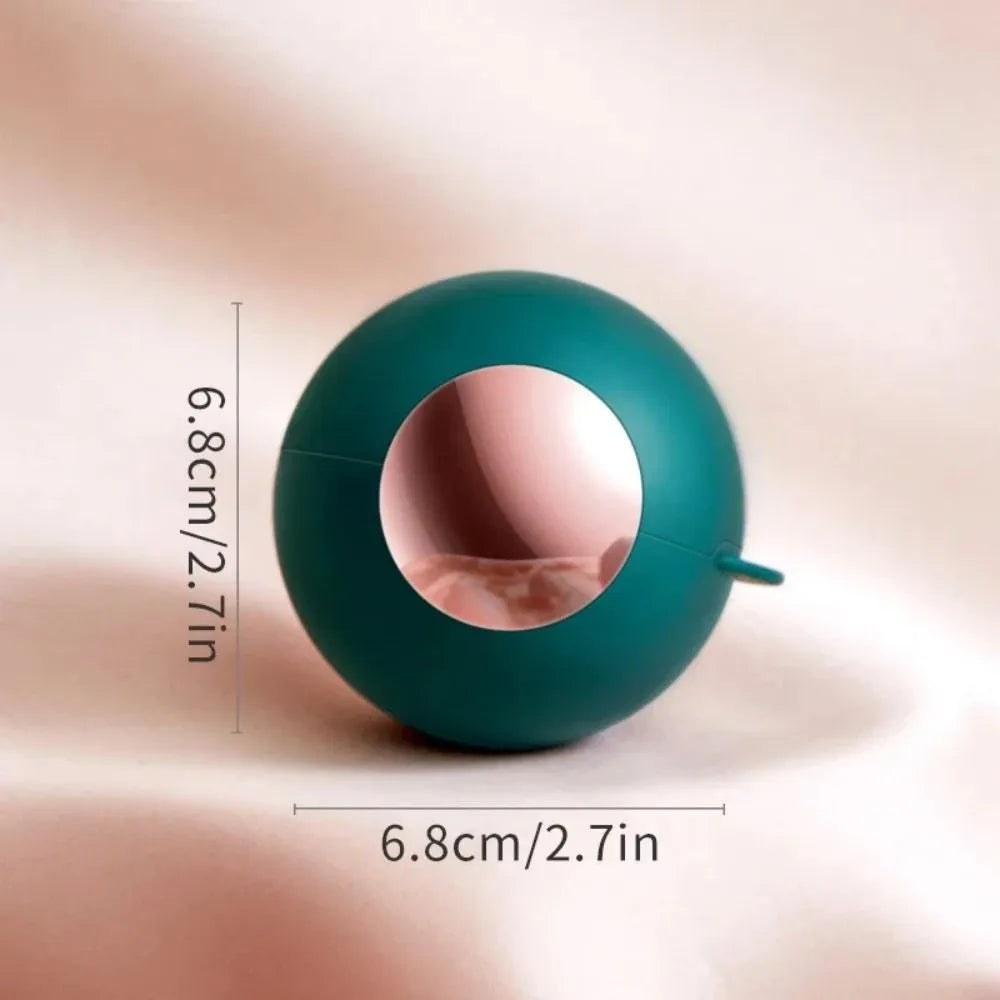 White, pink, green, and deep pink coloured ABS hair removal ball with a handle for pet hair and lint.