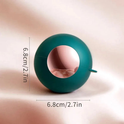 White, pink, green, and deep pink coloured ABS hair removal ball with a handle for pet hair and lint.