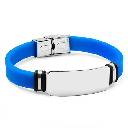 Custom engraved silicone bracelet with stainless steel clasp in various colors