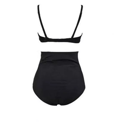 Black retro high waist bikini swimsuit with solid color design