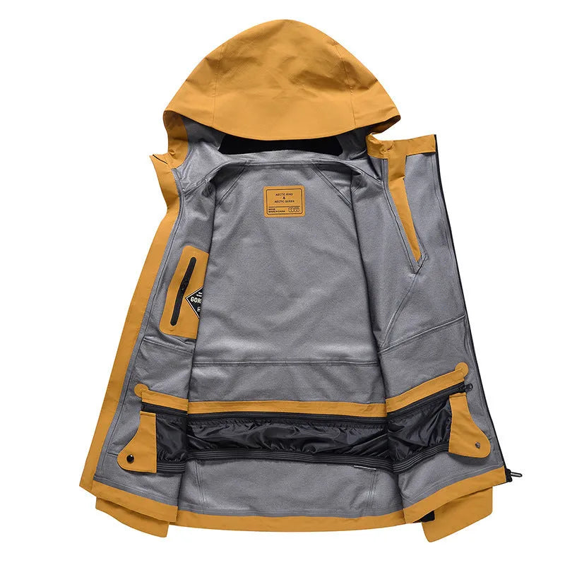 Men's and women's windproof waterproof ski suit in yellow colour for winter sports
