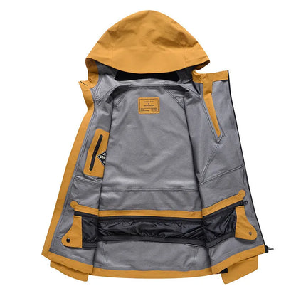 Men's and women's windproof waterproof ski suit in yellow colour for winter sports