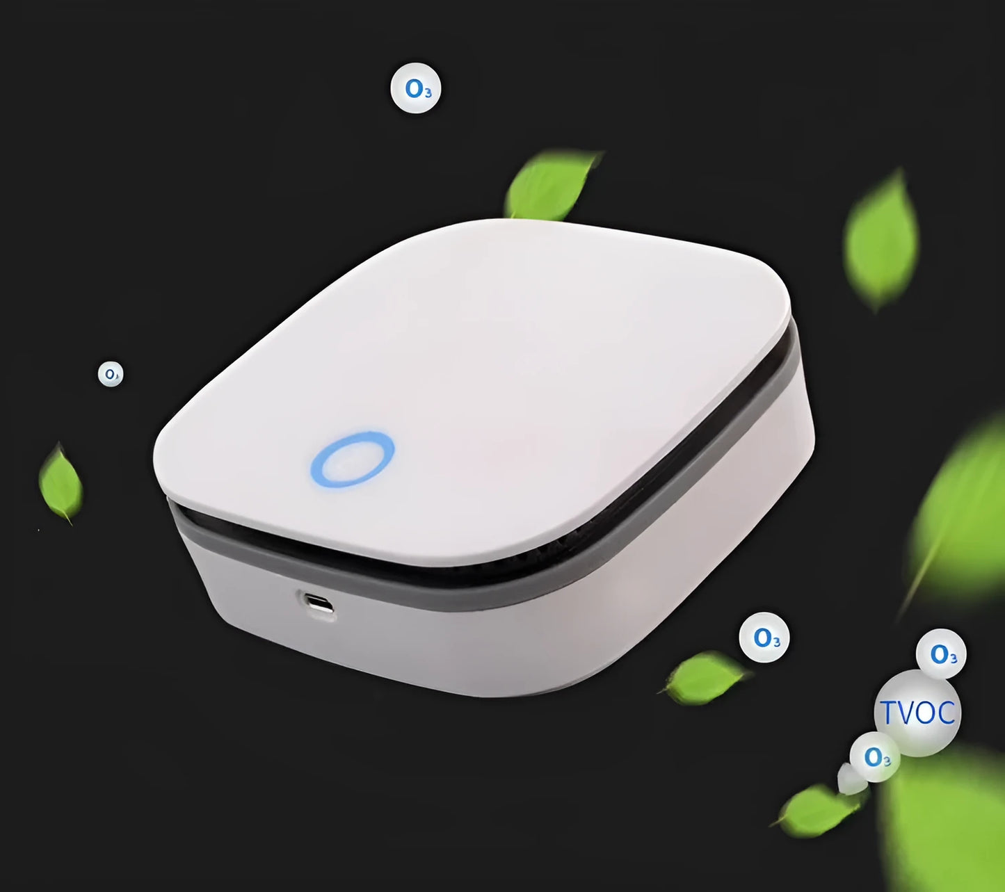 White USB car air purifier with negative ion sterilisation and composite filter