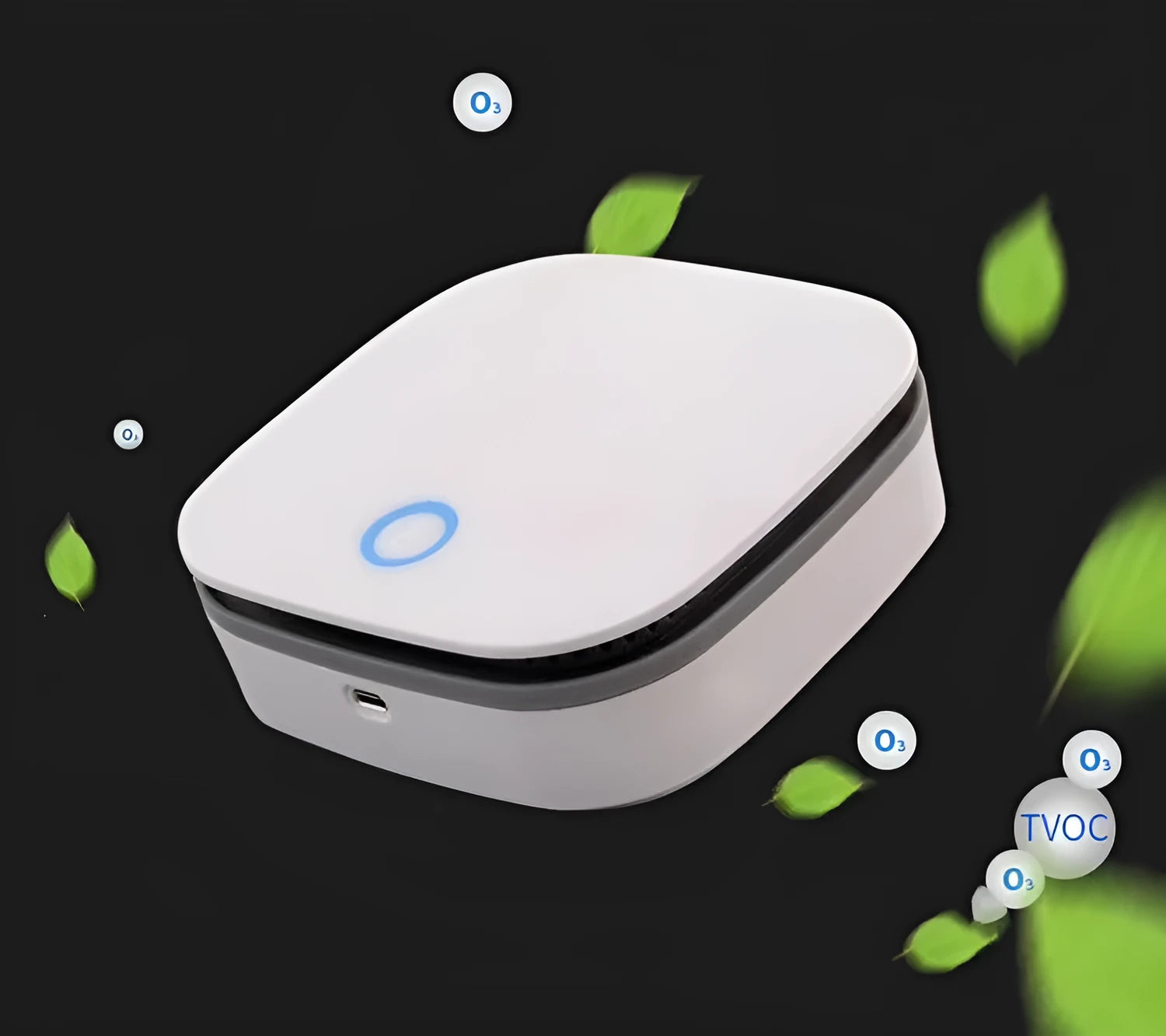 White USB car air purifier with negative ion sterilisation and composite filter