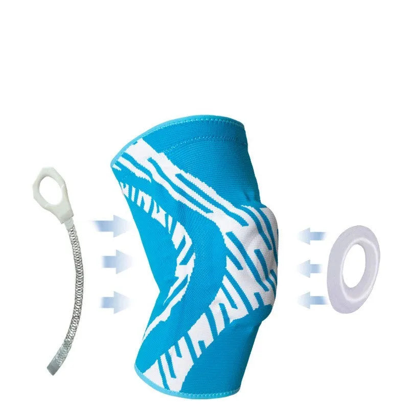 Pressurised basketball kneepads in black and blue colours showing adjustable compression design for knee protection