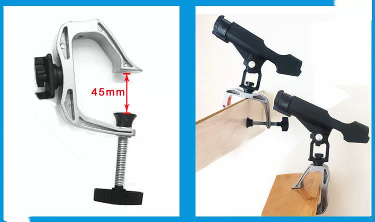Nylon Plastic Fishing Rod Holder with 360-degree rotation and G Clamp mount